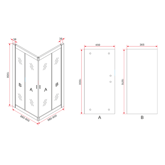 Douchecabine 6mm Hoekinstap 90x90x195cm - Mat Zwart