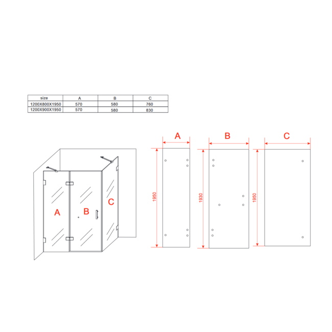 Douchecabine met Draaideur 8mm Glas - 80x120x195 cm - Chroom
