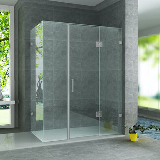 Aloni Douchecabine 90 x 120 x 195 cm met draaideur, 2 vaste wandjes en zijwand, 8 mm glas met chroom profiel