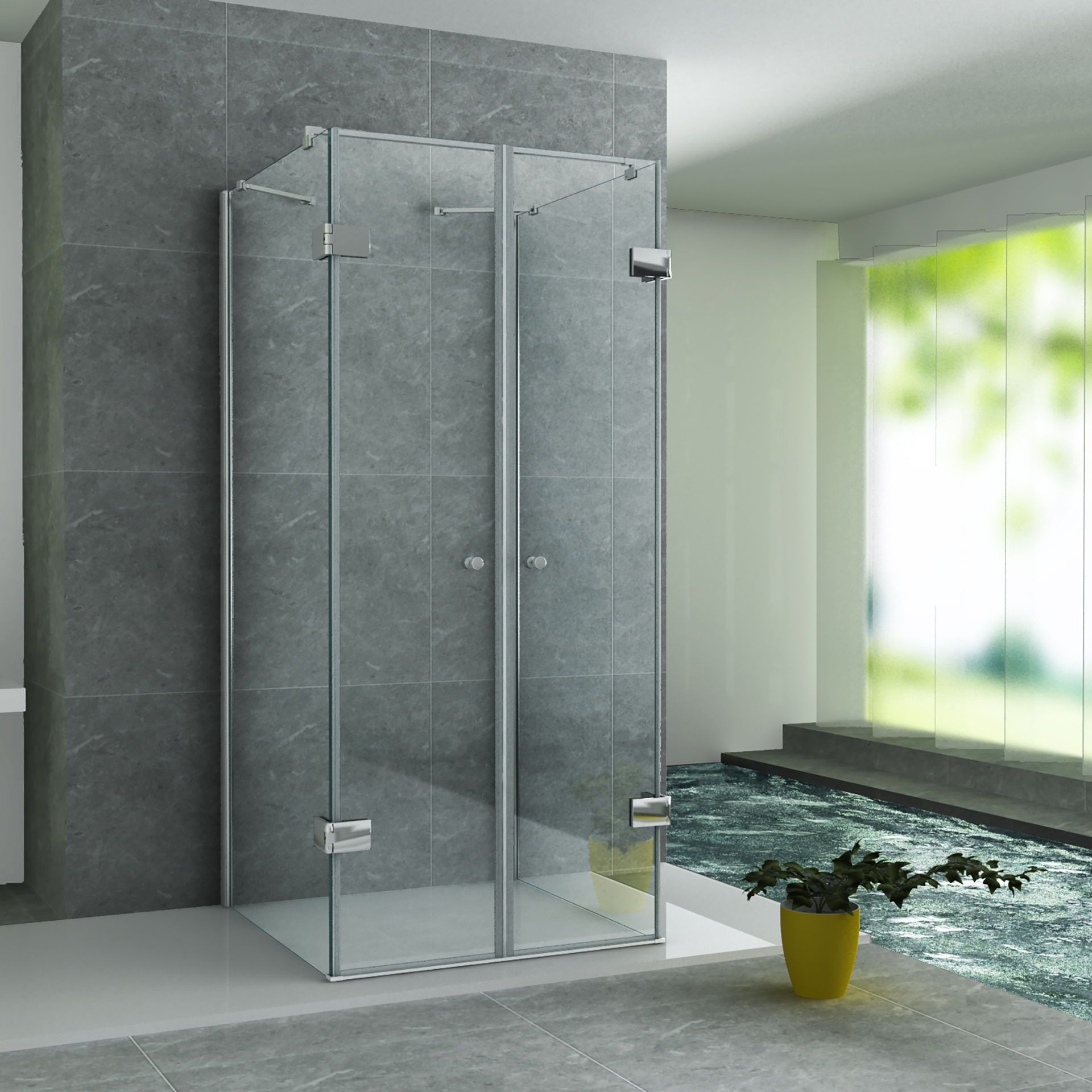 Douchecabine Vrijstaand Met Vouwdeur 140 Cm X 185 Cm - PVC Antikalk - Verstelbaar Tot 130 Cm - Witte Profielen