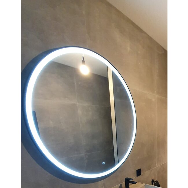 Spiegel Rond met LED Verlichting (3 Kleuren & Dimbaar) en Verwarming  - 60 cm - Mat Zwart