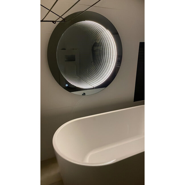 Spiegel Rond met Infinity LED Verlichting en Verwarming - 60 cm - Mat Zwart