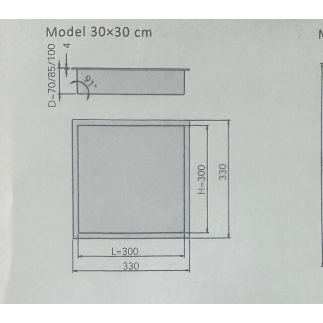 Inbouwnis RVS 7 diep - Mat Zwart 30x30x7 cm