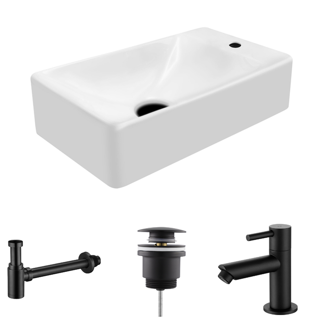 Fonteinset met Kraan Rechts - 37.5x22x10 cm - Mat Zwart