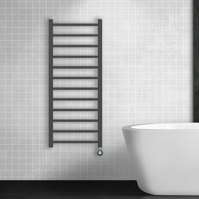 Elektrische Handdoek Radiator met Aansluiting Rechts - 413 Watt - 1200 x 500 mm - Mat Zwart