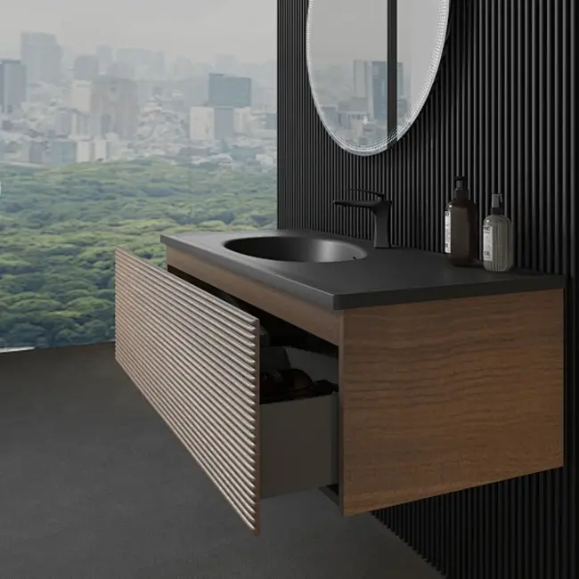 Badkamermeubel Crius met Mat Zwarte Wastafel - 120 cm - Smoked Walnut