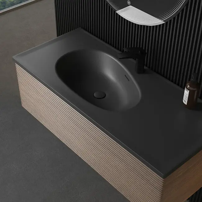 Badkamermeubel Crius met Mat Zwarte Wastafel - 120 cm - Smoked Walnut