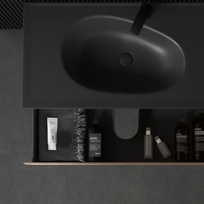 Badkamermeubel Crius met Mat Zwarte Wastafel - 120 cm - Smoked Walnut