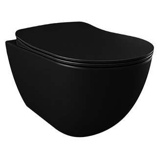 Randloos Hangtoilet met Toiletzitting – Mat Zwart – Soft-Close & Quick-Release