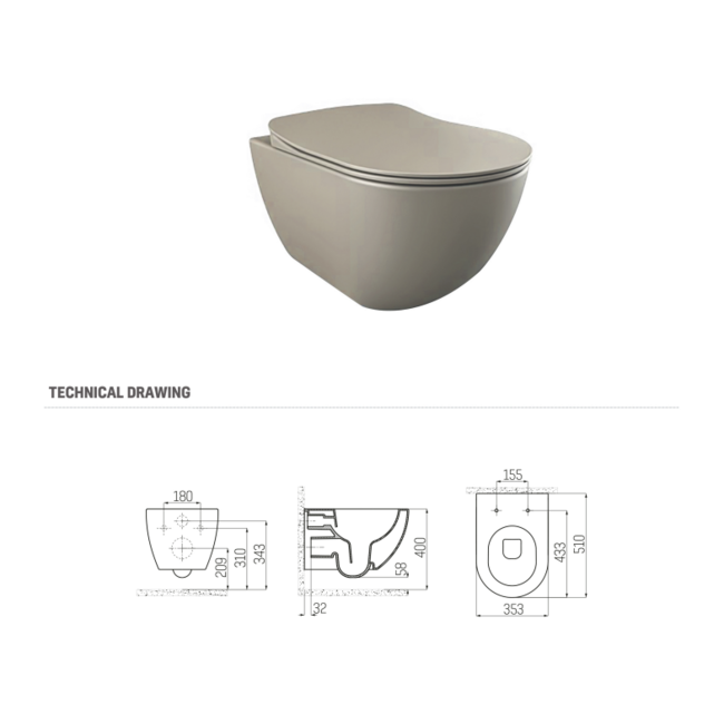 Design Luxe Hangtoilet Randloos met Verborgen Bevestiging - Koel Grijs