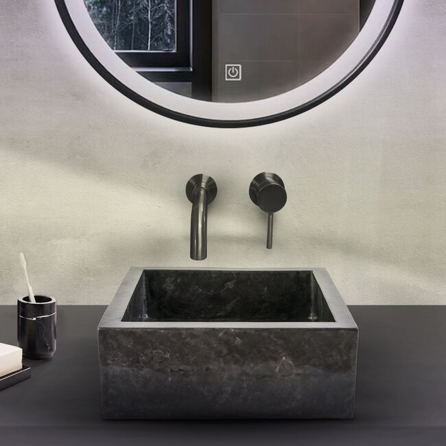 Natuursteen Waskom Vierkant Volledig Gepolijst - 40x40x15 cm - Zwart