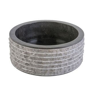 Natuursteen Waskom Alur Binnenkant Gepolijst - 40x15 cm - Grijs/Zwart