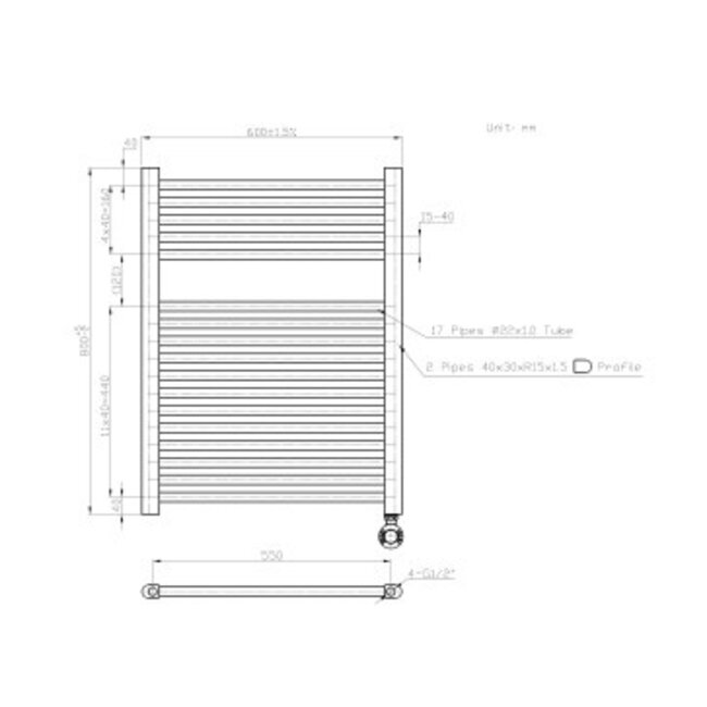 Senden Elektrische Radiator - 380 Watt - 800 x 600 mm - Wit