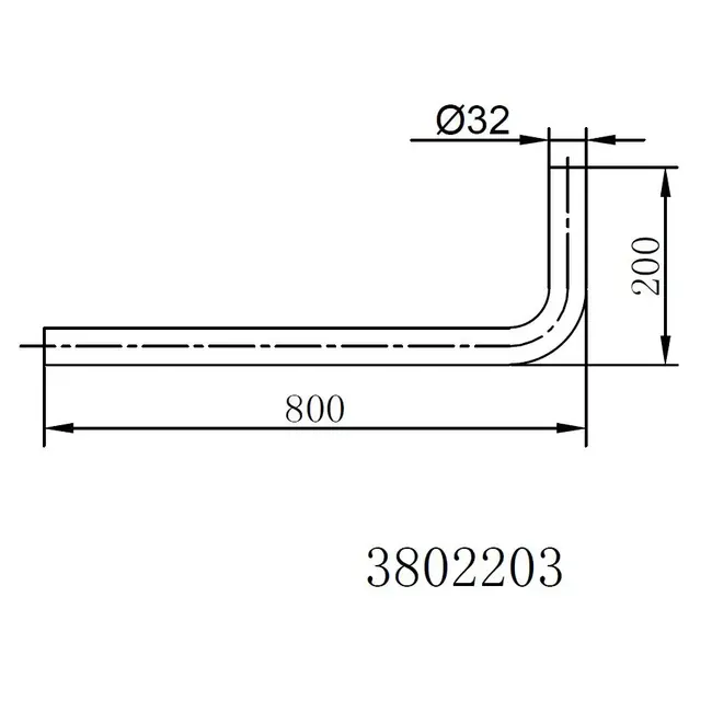 Vloerbuis - 800 x 200 x 32 mm - Chroom
