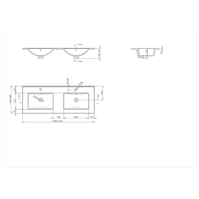 Keramische Wastafel Parijs met Kraangat - 120 x 46 x 16.5 cm -  Wit Glans