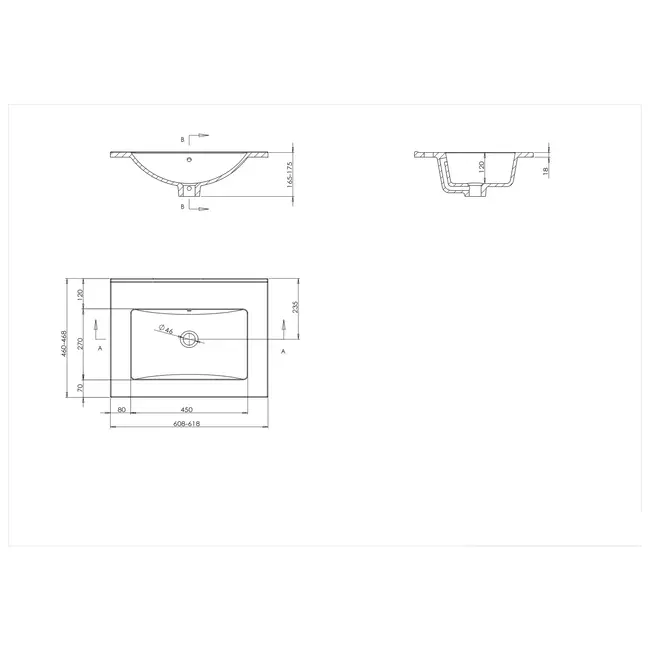 Keramische Wastafel Parijs zonder Kraangat - 60 cm - Glans Wit