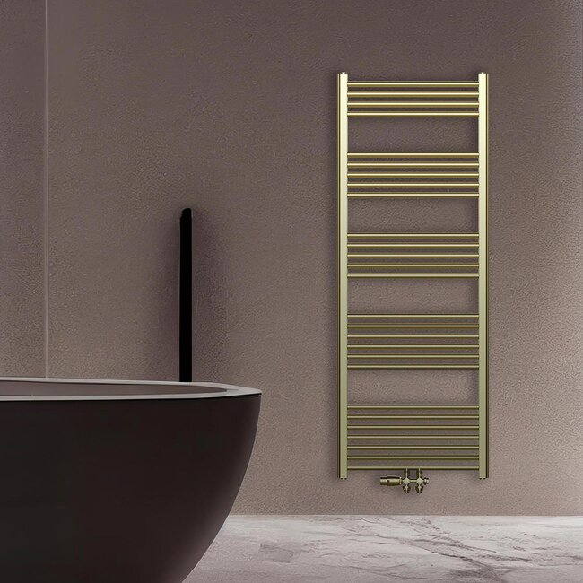 Handdoek Radiator met Midden Aansluiting- 414 Watt- 1200 x 600 mm - Geborsteld Goud