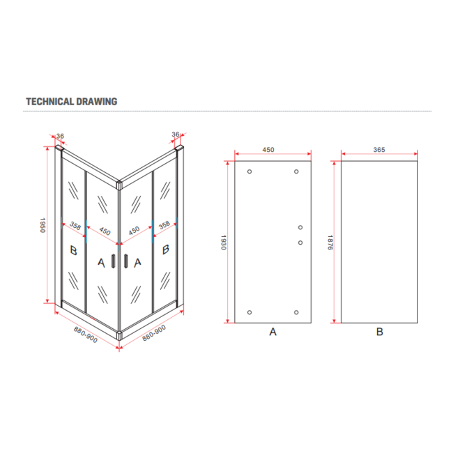 Aloni Douchecabine 90 x 90 x 195 cm met hoekinstap, 6 mm glas met chroom profiel