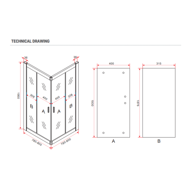 Douchecabine Hoekinstap 80x80x195cm - Chroom