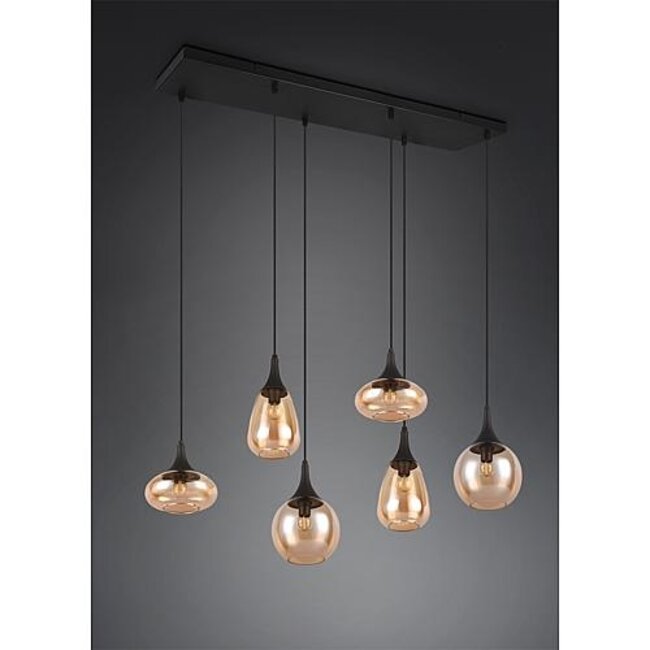Hanglamp Lumina - zwart/amber 6 delig