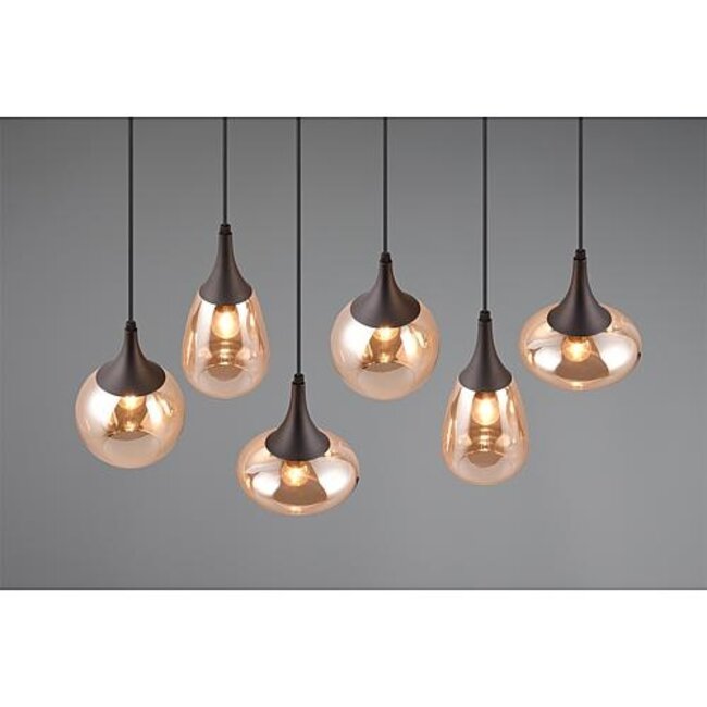 Hanglamp Lumina - zwart/amber 6 delig