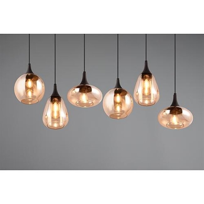 Hanglamp Lumina - zwart/amber 6 delig