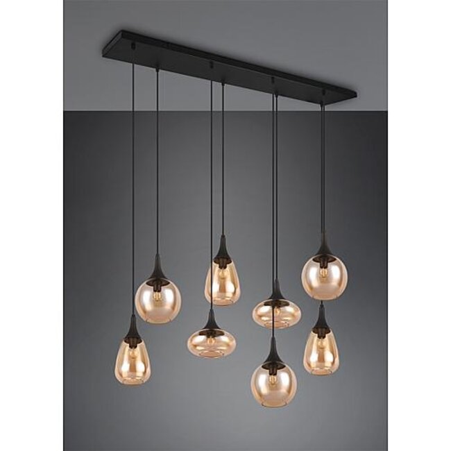 Hanglamp Lumina - zwart/amber 8 delig