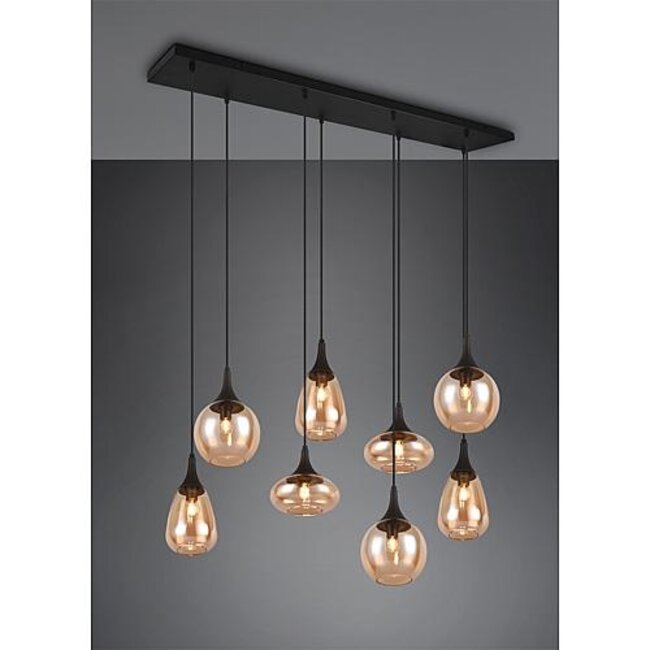 Hanglamp Lumina - zwart/amber 8 delig
