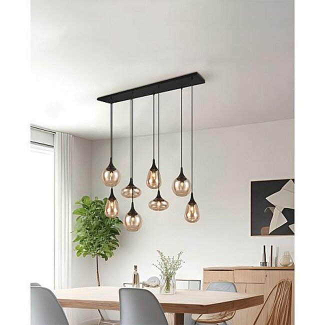 Hanglamp Lumina - zwart/amber 8 delig