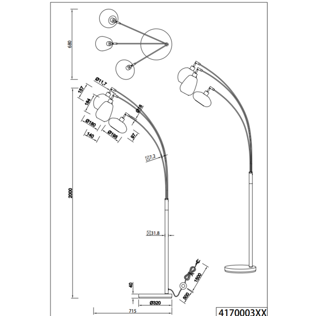 Vloerlamp Lumina - zwart/amber 3 delig