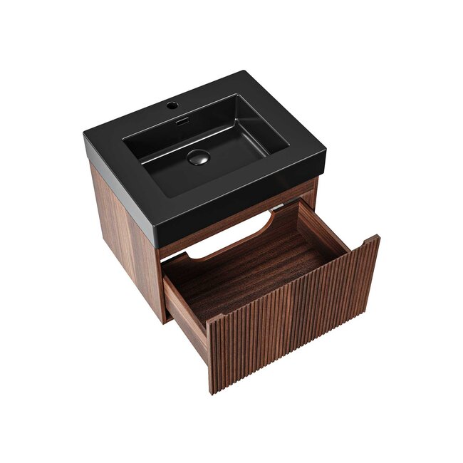 Badkamermeubel Ela met Zwarte Wastafel - 60 cm - Walnoot