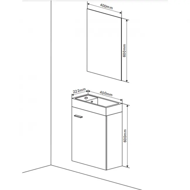 Toiletmeubel Southampton met Spiegel - 40 x 22 cm - Steen