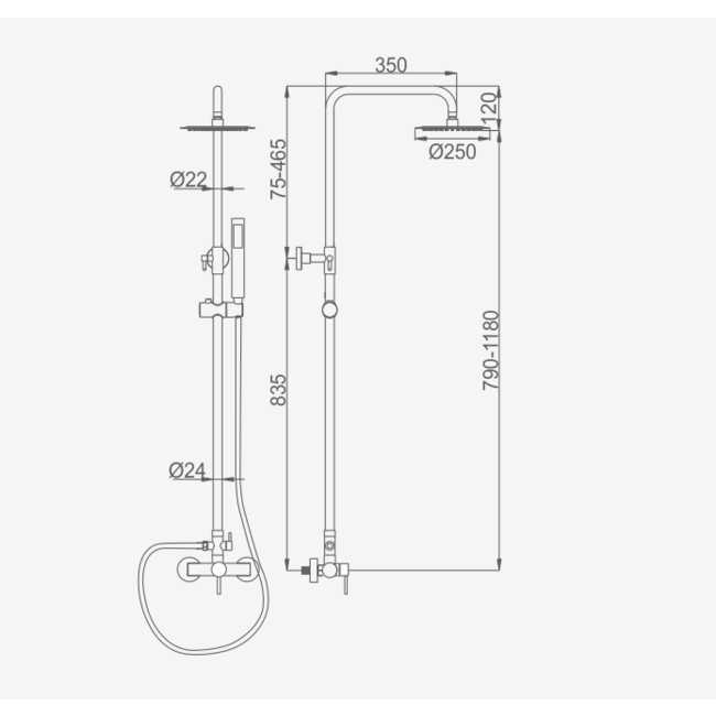 Regendouche met Douchehandgreep - Geborsteld RVS