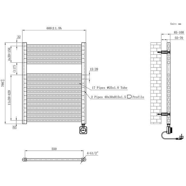 Elektrische Radiator met Smart WiFi - 76,6 x 60 cm - Gunmetal