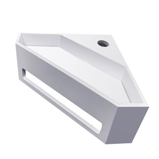 Hoekfonteint Solid Surface met Handdoekhouder - 35 x 35 x 16 cm - Mat Wit