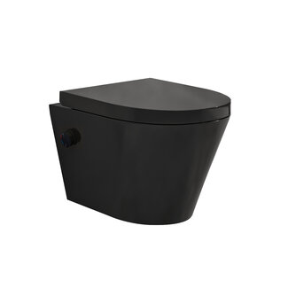 Rimless Hangtoilet met Bidetkraan Warm/Koud Water met Toiletzitting - Mat Zwart