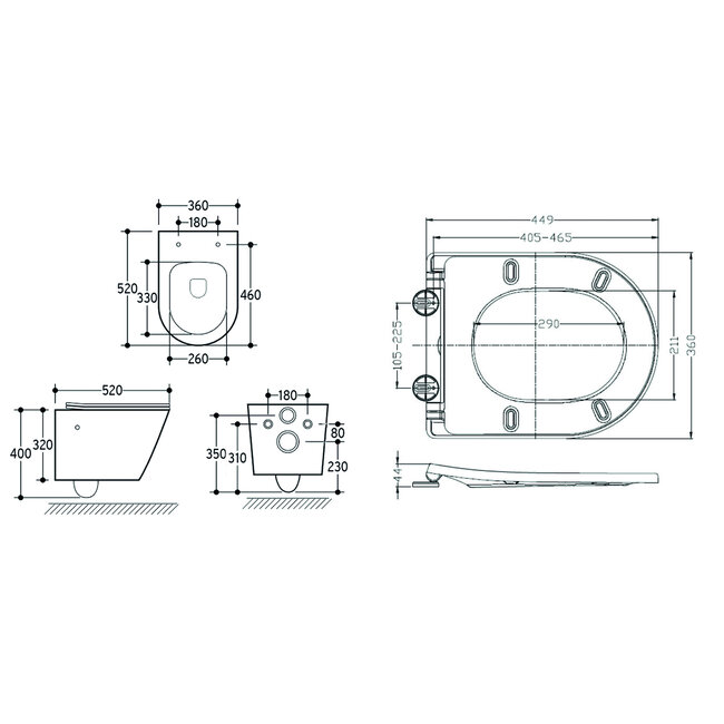 Rimless Hangtoilet met Bidetkraan Warm/Koud Water met Toiletzitting - Glans Wit