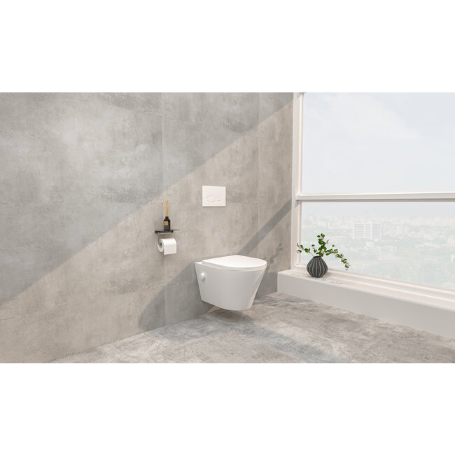 Rimless Hangtoilet met Bidetkraan Warm/Koud Water met Toiletzitting - Glans Wit