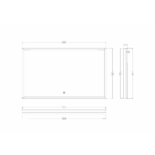 Spiegel Rechthoek met Dimbare LED Verlichting 2800-6400K en Verwarming - 100 x 60 cm Mat zwart