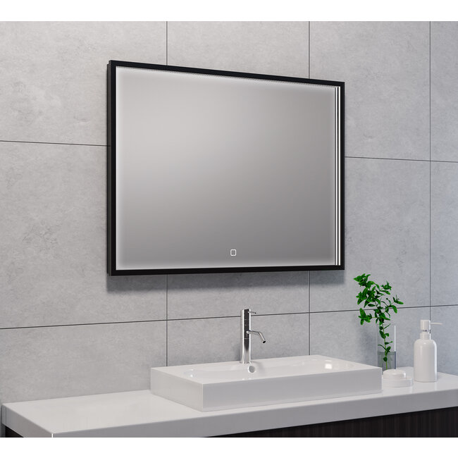 Spiegel Rechthoek met Dimbare LED Verlichting 2800-6400K en Verwarming - 80 x 60 cm Mat zwart
