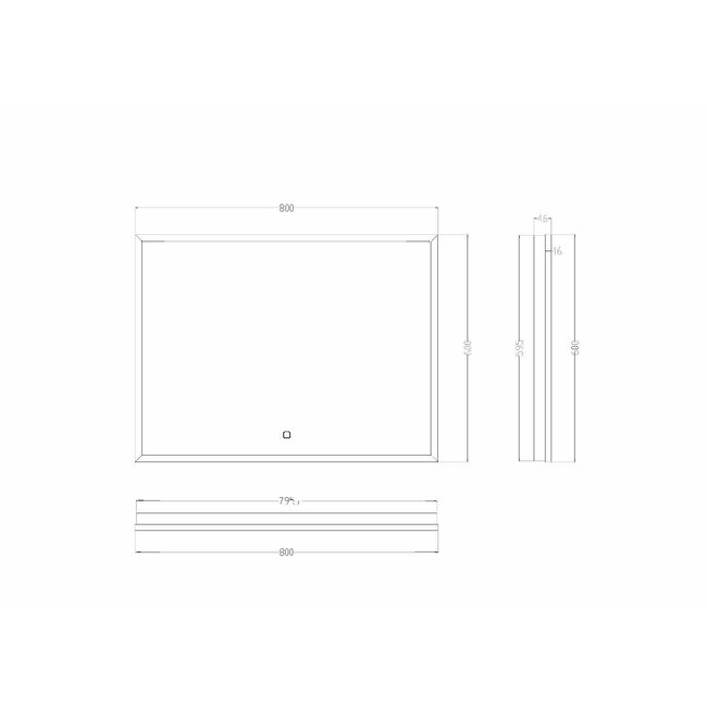 Spiegel Rechthoek met Dimbare LED Verlichting 2800-6400K en Verwarming - 80 x 60 cm Mat zwart