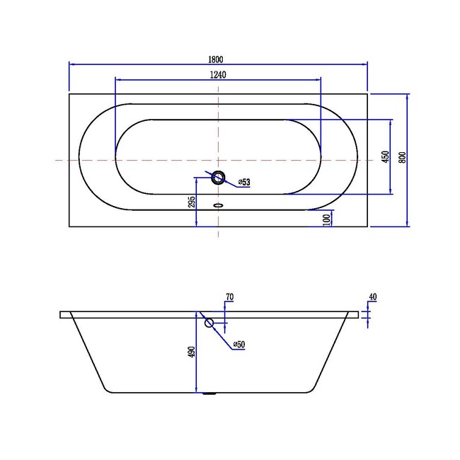 Acryl Ligbad - 180 x 80 x 49 cm - Mat Wit
