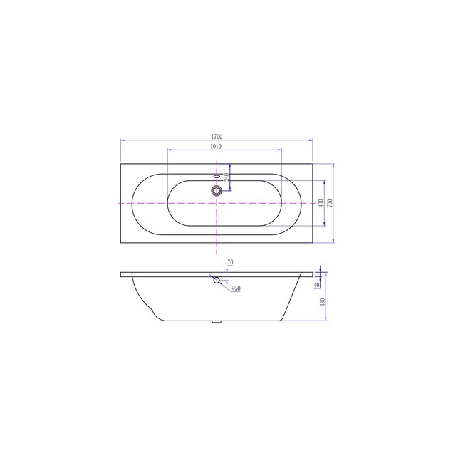 Acryl Ligbad - 170 x 70 x 43 cm - Glans Wit