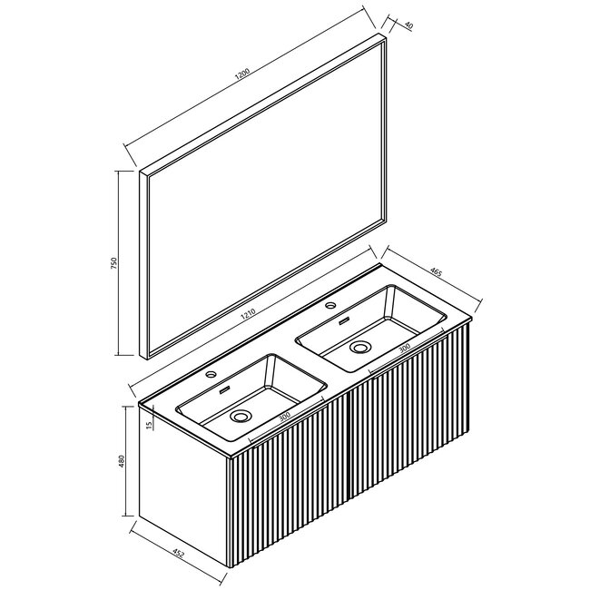 Badkamermeubel met Wastafel en Spiegel - 120 cm - Naturel Eik/Mat Zwart