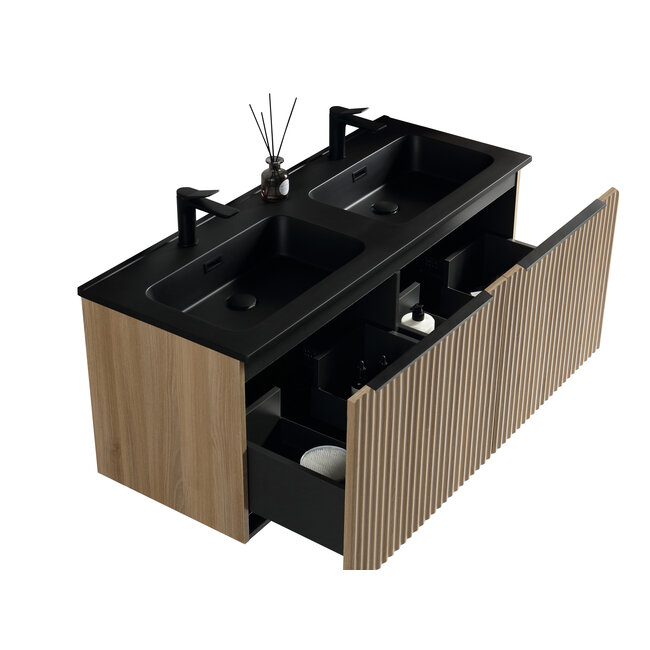 Badkamermeubel met Wastafel en Spiegel - 120 cm - Naturel Eik/Mat Zwart