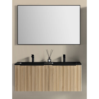 Badkamermeubel met Wastafel en Spiegel - 120 cm - Naturel Eik/Mat Zwart