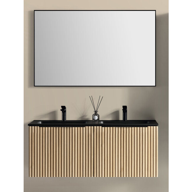 Badkamermeubel met Wastafel en Spiegel - 120 cm - Naturel Eik/Mat Zwart