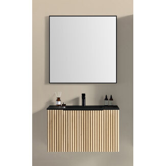 Badkamermeubel met Wastafel en Spiegel - 100 cm - Naturel Eik/Mat Zwart