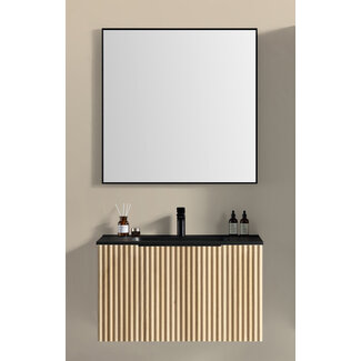 Badkamermeubel met Wastafel en Spiegel - 80 cm - Naturel Eik/Mat Zwart
