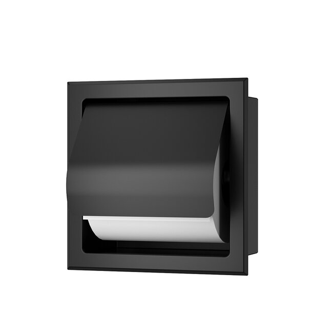 Inbouw Toiletrolhouder met Klep - Mat Zwart